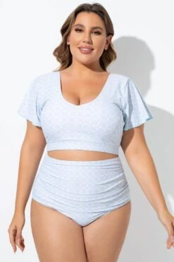 Blue Geometric Pattern Bikini Top With Flutter Sleeve 10 Blue Geometric Pattern Bikini Top With Flutter Sleeve -Bikini By Muse b debk108001 5