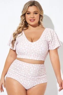 Floral Print V-neck Flutter Sleeve Bikini Top -Bikini By Muse b debk108002 3