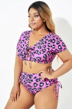 Sexy Pink Leopard Print Lace Up Bikini Top -Bikini By Muse b debk109001 4 1