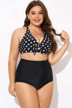 Polka Dot V Neck Front Knot Bikini Top -Bikini By Muse b debk139001 3