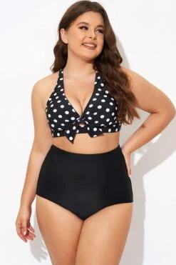 Polka Dot V Neck Front Knot Bikini Top -Bikini By Muse b debk139001 4