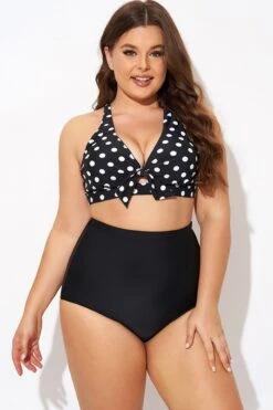 Polka Dot V Neck Front Knot Bikini Top -Bikini By Muse b debk139001 5