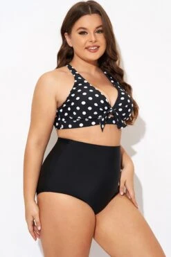 Polka Dot V Neck Front Knot Bikini Top -Bikini By Muse b debk139001 6