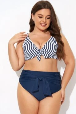 Striped Tie Front Underwire Bikini Top -Bikini By Muse b debk140001 3