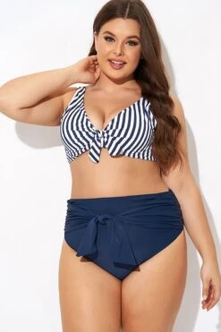 Striped Tie Front Underwire Bikini Top -Bikini By Muse b debk140001 4