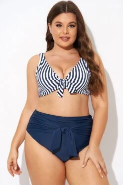 Striped Tie Front Underwire Bikini Top -Bikini By Muse b debk140001 5