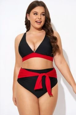 Black And Red V Neck Bikini Top