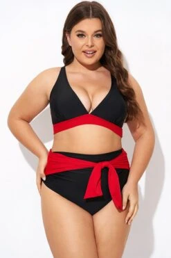 Black And Red V Neck Bikini Top -Bikini By Muse b debk144001 4