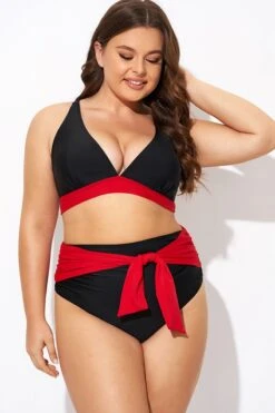 Black And Red V Neck Bikini Top -Bikini By Muse b debk144001 5
