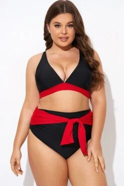 Black And Red V Neck Bikini Top -Bikini By Muse b debk144001 6