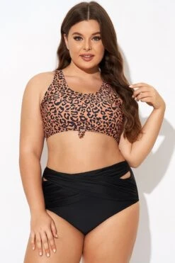 Leopard Print Scoop Neck Front Women Bikini Top -Bikini By Muse b debk148002 3