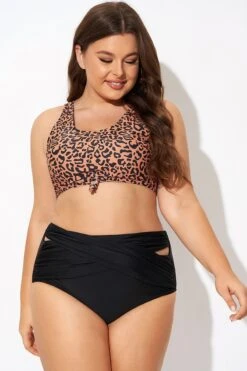 Leopard Print Scoop Neck Front Women Bikini Top -Bikini By Muse b debk148002 5
