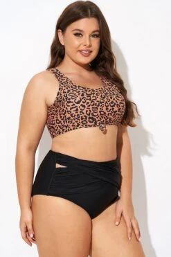 Leopard Print Scoop Neck Front Women Bikini Top -Bikini By Muse b debk148002 6