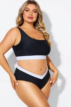 Black & White One Shoulder High Waisted Bikini Top -Bikini By Muse b debk149001 6