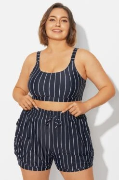 Plus Size Black ＆ White Pinstripe Bikini Top -Bikini By Muse b debk154001 3