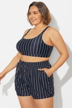 Plus Size Black ＆ White Pinstripe Bikini Top -Bikini By Muse b debk154001 4