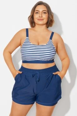 Plus Size Squaue Neck Navy Stripe Bikini Top -Bikini By Muse b debk154003 3