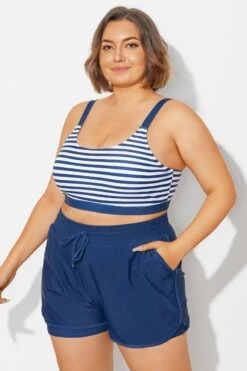 Plus Size Squaue Neck Navy Stripe Bikini Top -Bikini By Muse b debk154003 4