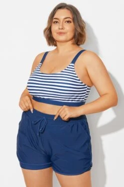 Plus Size Squaue Neck Navy Stripe Bikini Top -Bikini By Muse b debk154003 5