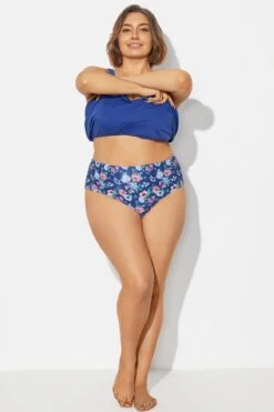 Navy Blue Floral High Waist Plus Size Bottom