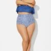 Navy＆White Vertical Stripe High Waisted Bkini Bottom