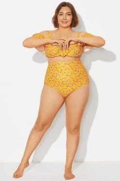 Yellow Floral High Waist Brief For Lady -Bikini By Muse b debt002024 3