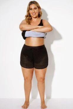 Black Hollow Out Lace Overlay Swim Short -Bikini By Muse b debt014001 4 1