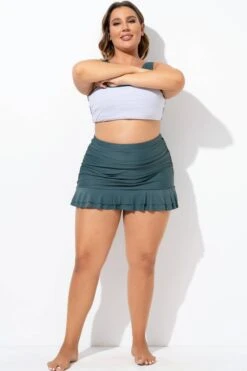 Green Ruffles Skirt With Built-in Brief 7 Green Ruffles Skirt With Built-in Brief -Bikini By Muse b debt025002 4