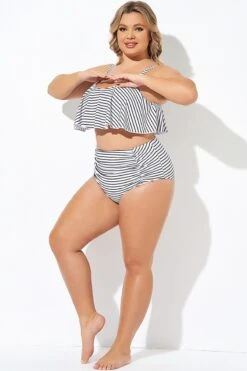 Black And White Stripes Hight Waist Bottom -Bikini By Muse b debt040011 4