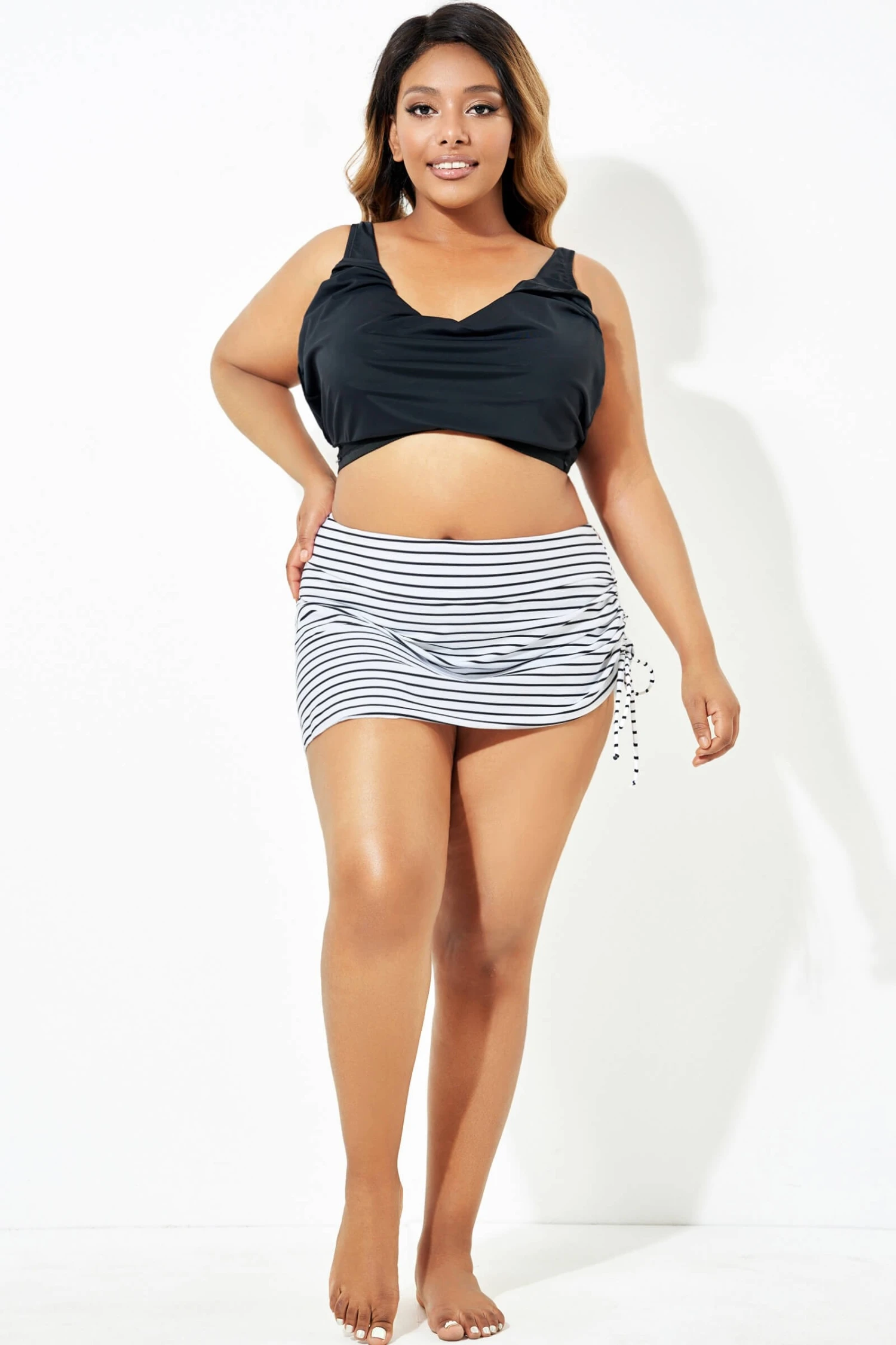 Stripe Drawstring Side High Waisted Swim Skirt 4 Stripe Drawstring Side High Waisted Swim Skirt - Image 4