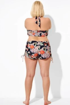 Drawstring Side Flower Printed Swim Shorts -Bikini By Muse b debt043001 2