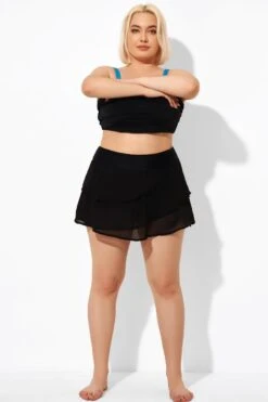 Black High Waisted Layered Black Swim Skirt -Bikini By Muse b debt047001 4