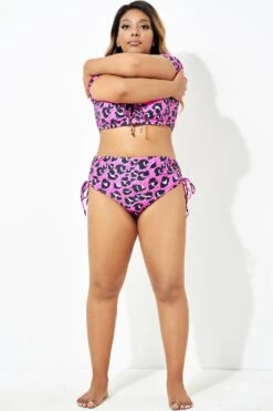 Pink Leopard Print Swim Bottom For Lady -Bikini By Muse b debt052001 4