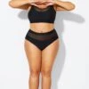 Mesh Patchwork Solid Black Bikini Bottom