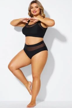 Mesh Patchwork Solid Black Bikini Bottom -Bikini By Muse b debt062001 3