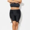 Lace Up Side Black Mid Waist Swim Shorts
