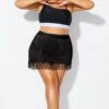 Plus Size Black High Waisted Tassel Trim Skirt