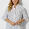 V-Neck Stripe Button Up Cover Up Shirt