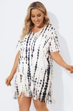 Front Slit Fringe Trim Tunic Cover Up -Bikini By Muse b decu003 4