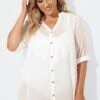 White Button Up Cover Up Shirt With Pockets