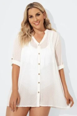 White Button Up Cover Up Shirt With Pockets -Bikini By Muse b decu005 3