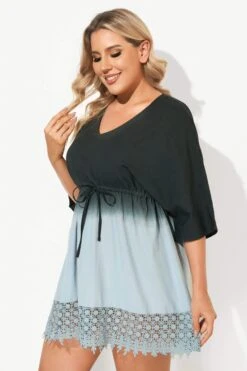 Deep V-Neck Tie-Dye Print Cover Up Dress -Bikini By Muse b decu006 3