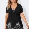 Black Elastic Waistband V-Neck Cover Up Dress