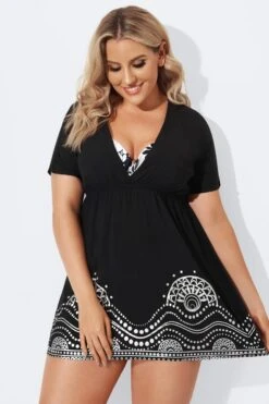 Black Elastic Waistband V-Neck Cover Up Dress -Bikini By Muse b decu007 4