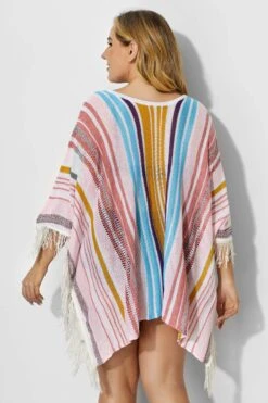 Colorful Vertical Stripes Square Cover Up With Tassels -Bikini By Muse b decu009 3