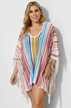 Colorful Vertical Stripes Square Cover Up With Tassels -Bikini By Muse b decu009 4