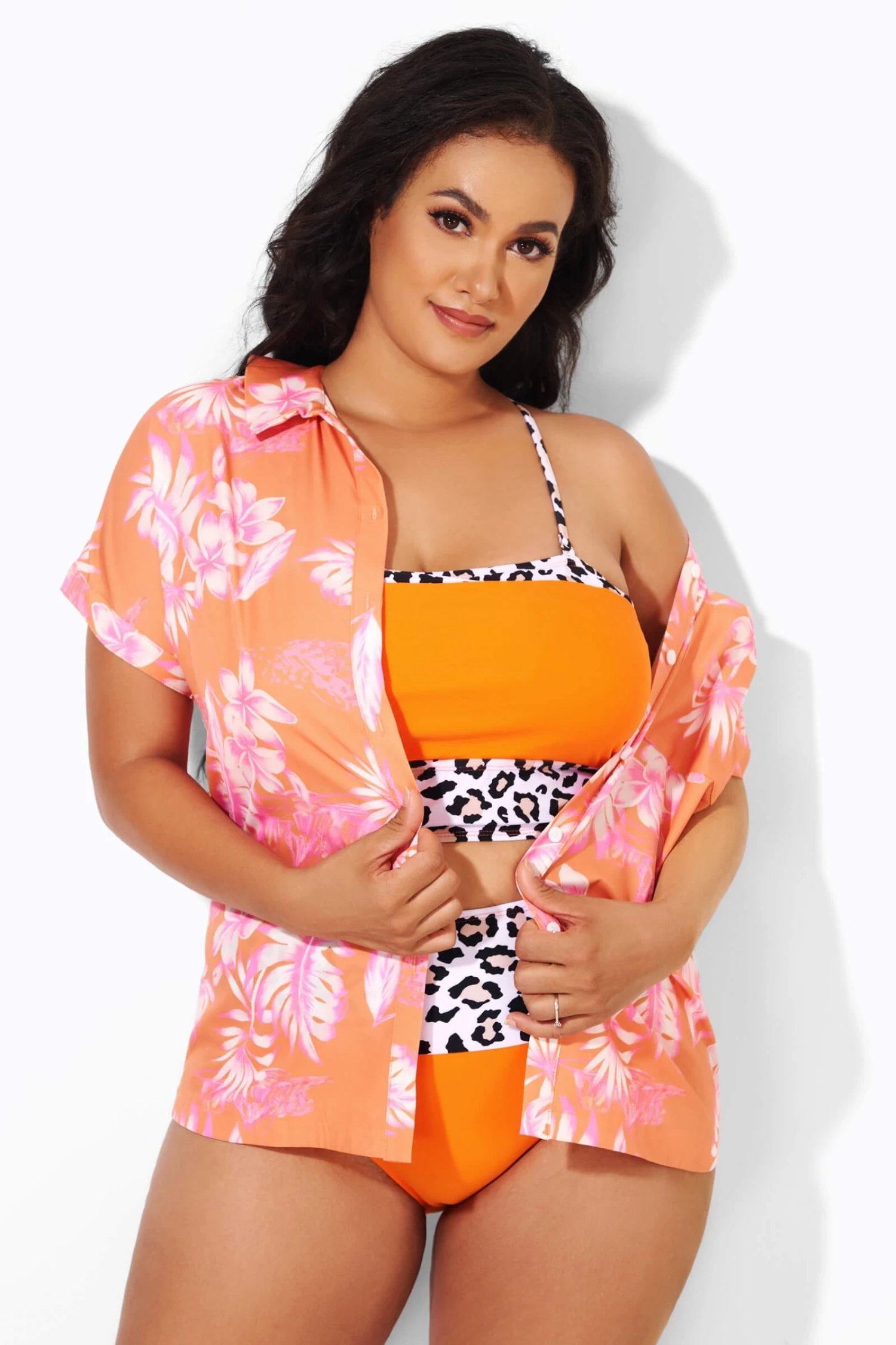 Orange Flower Print Short Sleeves Cover Up 1 Orange Flower Print Short Sleeves Cover Up