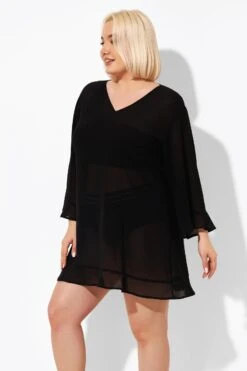 Black Ruffle Hem V-neck Tunic Cover Up -Bikini By Muse b decu023 4