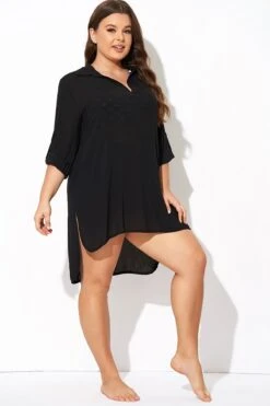 Black V-neck Side Split Cover Up Shirt Beach Dress -Bikini By Muse b decu034 6