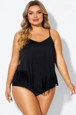 Black Plus Tassel Beach Camisole Beach Sarong